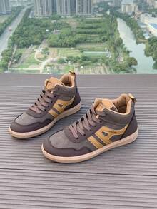女士休闲运动鞋，2024秋冬新款时尚百搭帆布鞋，拼色系带平底乐福鞋 - 棕色 - 查看 6