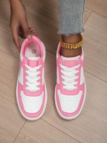 Zapatos de patineta para mujer con cordones de encaje rosa en la parte delantera, de corte bajo, clásicos de otoño e invierno. Zapatillas informales multifuncionales, transpirables, antideslizantes, de suela gruesa, apropiadas para uso diario, fiestas, regalos de vacaciones y obsequios para estudiantes