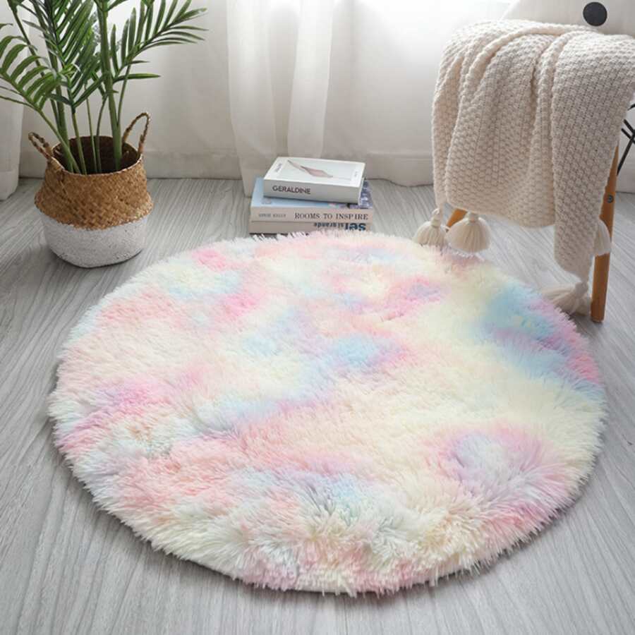 1PCS Rainbow Round Fluffy Rugs Anti-Skid Shaggy Area Rug Dining Room Carpet Floor Mat Home Bedroom - Multicolor - View 1