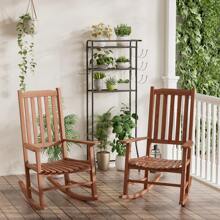 Outdoor Rocking Chairs Set Of 2, All Weather Resistant Porch Rocker Chairs With High Back, 350Lbs Support, Wood Rocking Chair For Backyard, Patio, Garden, Indoor - Brown - View 2