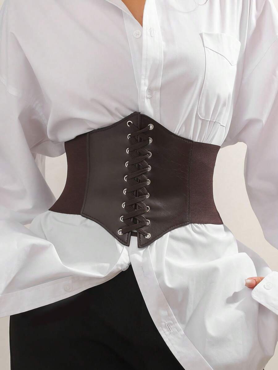 1pc Vintage Black Waist Cincher Belt With Drawstring, Women's Fashion Outerwear For Cosplay, Party, Casual, Waist Trim Women Corset Belt For Dress,Waist Trainer Waist-Shaping For Waist Slimming And Tummy Control Halloween Costume