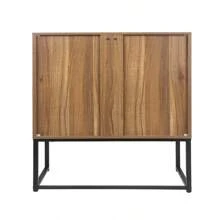 Gabinete alto de 2 puertas de ratán natural, Allen, con estante ajustable incorporado, ensamblaje fácil, gabinete independiente para sala de estar y dormitorio - Nuez - Ver 5