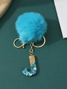 1pc Creative Letter Stone Resin Keychain With Butterfly Tassel, Girl Key Chain - Blue - View 24