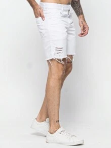 Men's Bermuda Shorts Slim Fit Ripped Jeans Direct From The Factory Promotion - trắng - Xem 4