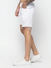 Men's Bermuda Shorts Slim Fit Ripped Jeans Direct From The Factory Promotion - trắng - Xem 3