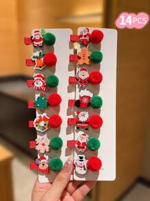 7/14/21 件儿童圣诞发夹，配可爱毛绒球 - 彩色 - 查看 15