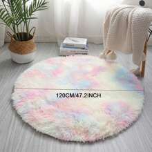 1PCS Rainbow Round Fluffy Rugs Anti-Skid Shaggy Area Rug Dining Room Carpet Floor Mat Home Bedroom - Multicolor - View 3