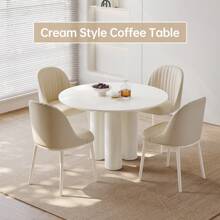 46.06" Cream White Dining Table Set With 2/4 Chairs, Modern Round Kitchen Table, Small Indoor End Table For Kitchen, Bar, Living Room, Small Space, Easy Assembly, Guyii - White - View 5