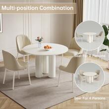 46.06" Cream White Dining Table Set With 2/4 Chairs, Modern Round Kitchen Table, Small Indoor End Table For Kitchen, Bar, Living Room, Small Space, Easy Assembly, Guyii - White - View 10