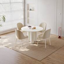 46.06" Cream White Dining Table Set With 2/4 Chairs, Modern Round Kitchen Table, Small Indoor End Table For Kitchen, Bar, Living Room, Small Space, Easy Assembly, Guyii - White - View 3