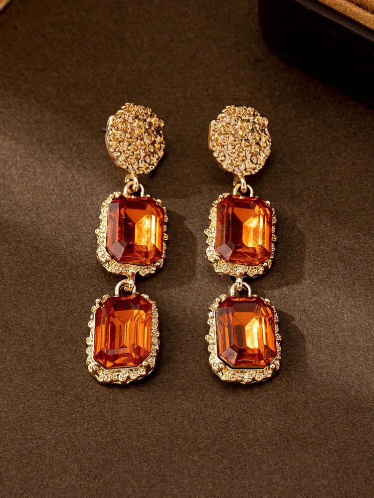 1 Pair Fashionable Bohemian Style Square Diamond Earrings