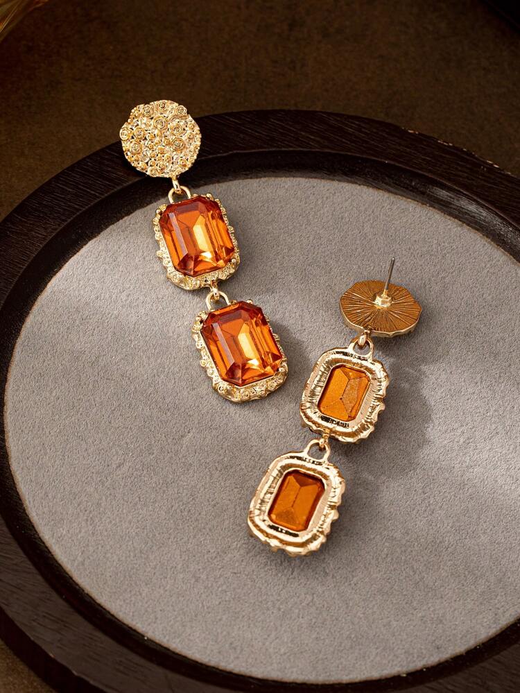 1 Pair Fashionable Bohemian Style Square Diamond Earrings