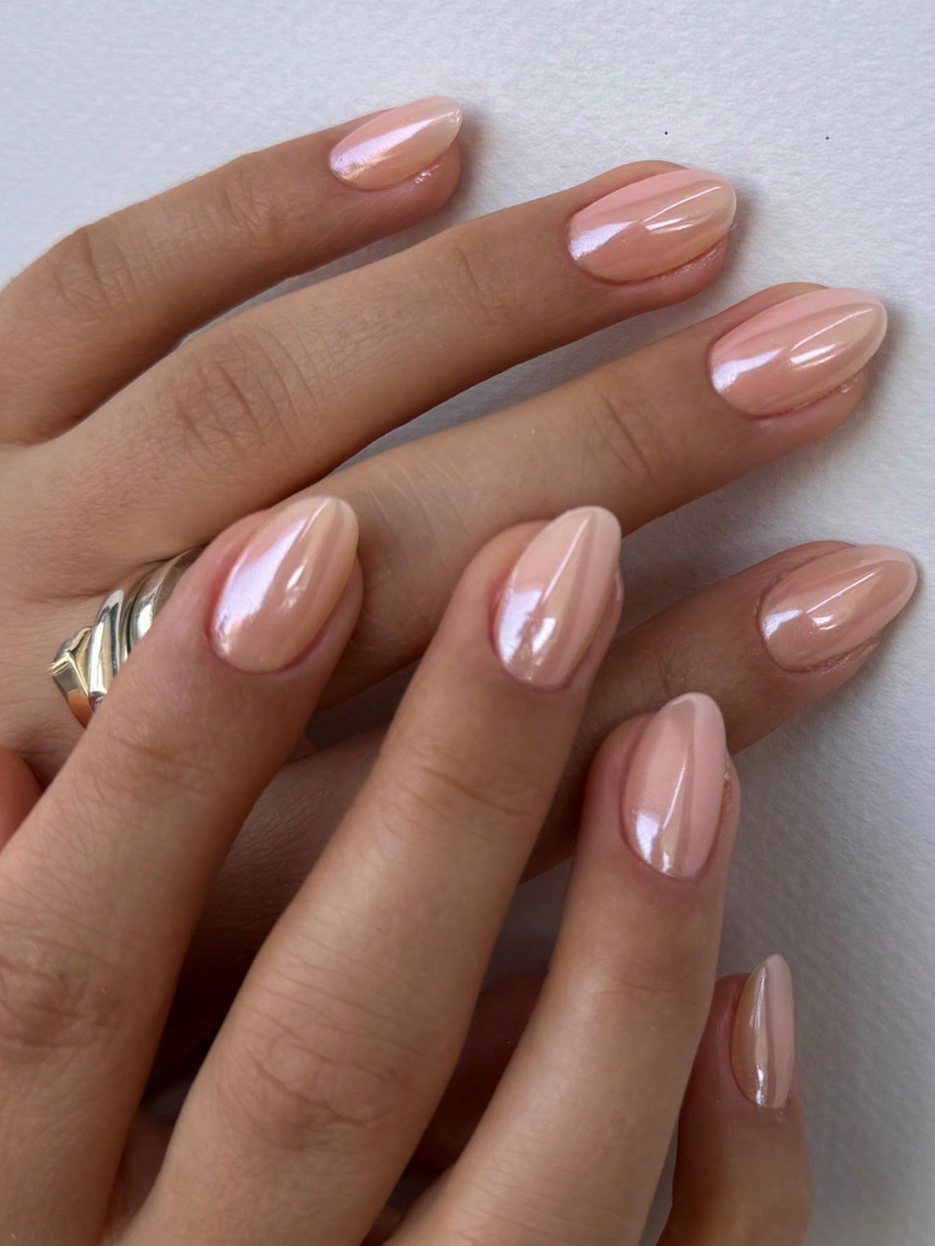 Chrome short oval press-on nails