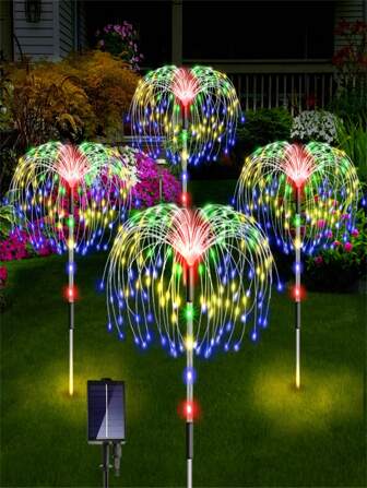 1pc/4pcs Solar Fireworks Garden Lights With Luminous Rods, 2/8 Lighting Modes, Outdoor Copper Wire Fireworks Light String, Suitable For Landscape Courtyard Paths, Commercial Lighting Atmosphere, Holiday Decoration (1PC-Ni-MH AA 600mAh,4pcs-18650-500mAh)