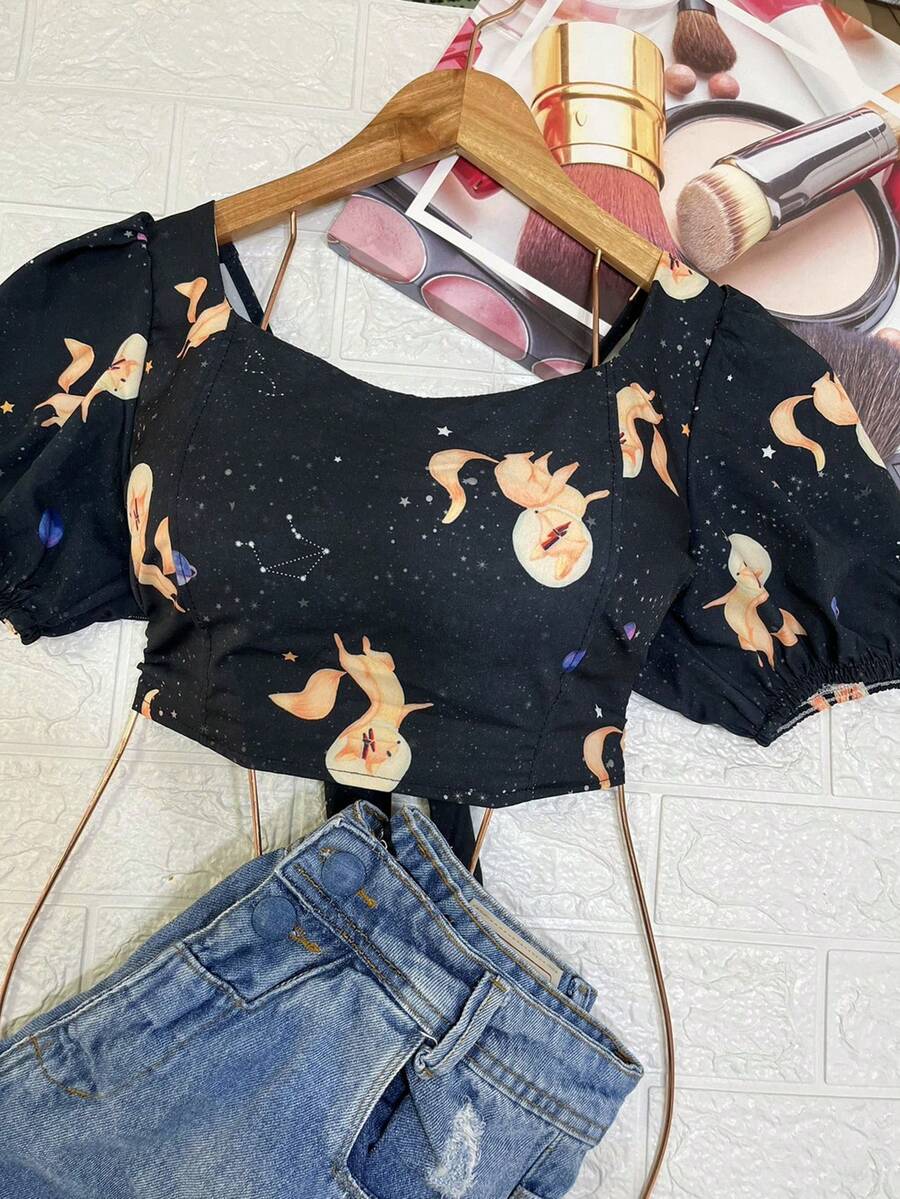 Cropped Blouse With Padding Has New Summer Sleeves - Màu xanh hải quân - Xem 1