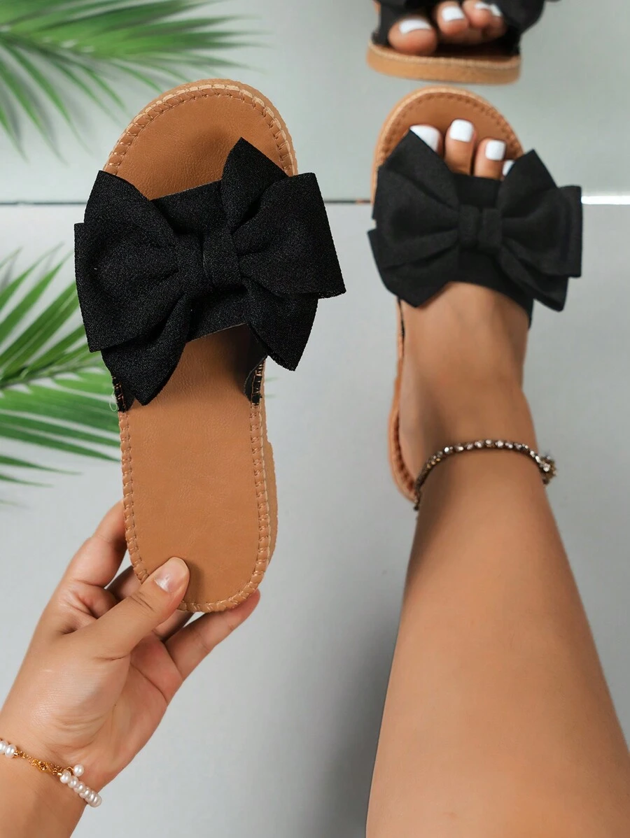 RALSWNAY 女士蝴蝶结装饰单带凉拖，宽松舒适，也适合身材偏胖或偏宽的人，春夏穿搭之选。