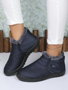 New Fall/Winter Ankle Snow Boots, Blue Short Boots For Women, Thermal Lined , Elastic Slip-On, Lightweight, Soft & Comfortable, Anti-Slip, Low Shaft, Casual For Parents, Plus Size