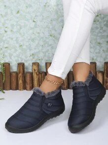 New Fall/Winter Ankle Snow Boots, Blue Short Boots For Women, Thermal Lined , Elastic Slip-On, Lightweight, Soft & Comfortable, Anti-Slip, Low Shaft, Casual For Parents, Plus Size