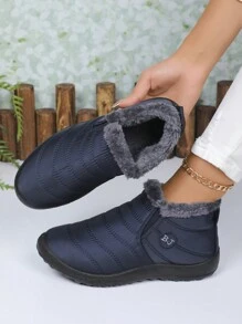 New Fall/Winter Ankle Snow Boots, Blue Short Boots For Women, Thermal Lined , Elastic Slip-On, Lightweight, Soft & Comfortable, Anti-Slip, Low Shaft, Casual For Parents, Plus Size