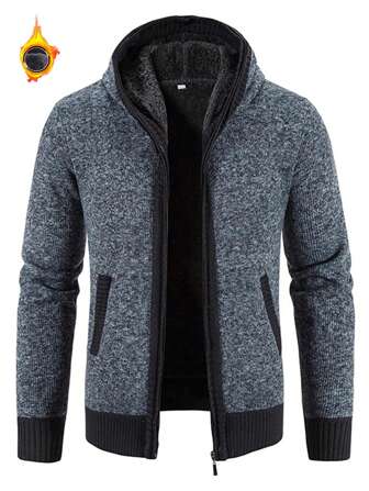 Koreanischer Stil Herren Kapuzenpullover Cardigan, durchgehend mit Reißverschluss, Sherpa-Futter, modisch business-Lässig Regular Fit, für Herbst und Winter, Langarm-Oberteil