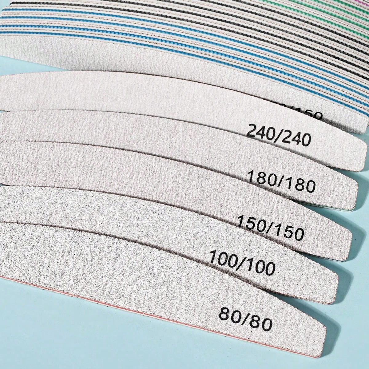 10 PCS Nail File Professional Nail Files Reusable Double Sided Emery Board 80/100/150/180/240 Grit Double-Sided Zebra File Sanding Perfect For Manicure And Pedicure - Acrylic Nails Included