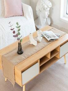 1 pièce Chemin de table en jute rétro, pour restaurant, fête, rassemblement, couverture de table à manger de vacances, décoration d'hôtel, auberge - Kaki - Voir 7