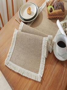 1 pièce Chemin de table en jute rétro, pour restaurant, fête, rassemblement, couverture de table à manger de vacances, décoration d'hôtel, auberge - Kaki - Voir 6