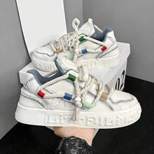 Men's Fashionable Thick Soled Skateboard Shoes With Letter Pattern Anti Slip, Boy Shoes,Suitable For Outdoor Campus Walking, Jogging, Traveling, All Seasons - White - View 1