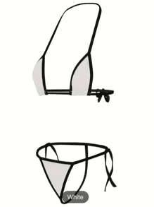 Heißes Dessous-Set mit Kontrastbesatz, Mikro-Dreieck-Neckholder-Bikini mit Bindeband, BH und Tanga, sexy Dessous und Unterwäsche für Damen