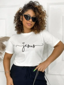 Women's T-Shirt Jesus Phrases Basic T-Shirt Blouse 100% Cotton Christian Prints - 白色 - 查看 2