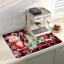 1 tấm thảm lau chân bếp bằng sợi siêu mịn siêu thấm hút, thảm lau chân bếp hình đồ thủy tinh và đồ uống theo chủ đề Giáng sinh, thảm lau chân bếp - Nhiều màu - Xem 3