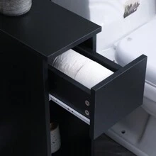 Slim Bedside Table Bedroom Nightstand With Open Shelf & Drawer, Narrow End Table Sofa Side Table For Living Room, Compact Wooden Lamp Table Telephone Table For Home Office - Black - View 5