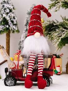 1 pieza Ornamento de muñeca sin rostro con sombrero de Navidad sentada, Enano de cabello en espiral Duende Rudolph Decoración de escritorio de Navidad, Decoración navideña, Decoración del hogar, Decoración de habitación, Decoración de fiesta temática de Navidad, Decoración de habitación, Decoración del hogar, Decoración de oficinas, Decoración de fiesta temática, Decoración navideña