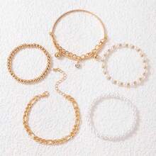 1set Vintage Pearl Coin Multilayer Elastic Bracelet Jewelry Set - Yellow Gold - View 2