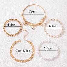 1set Vintage Pearl Coin Multilayer Elastic Bracelet Jewelry Set - Yellow Gold - View 6