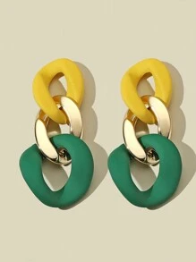 1对休闲个性撞色链条耳环 - 彩色 - 查看 4