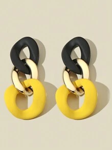 1对休闲个性撞色链条耳环 - 彩色 - 查看 3