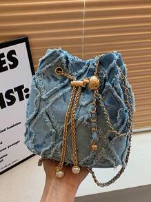 Bolso de mujer con cordón, bolso bandolera mini, bolso de cubo en forma de diamante para uso diario y exteriores - Azul - Ver 4