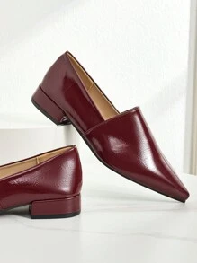 Giày lười mũi nhọn màu đỏ Date 2024 mới, giày lười đế bằng đơn giản, thoải mái, thời trang, phong cách Anh, đi làm cho nữ - Màu Đỏ Sâu - Xem 5