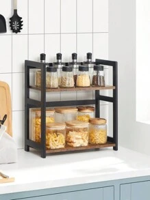 SONGMICS OFS046B01 2-Tier Storage Rack, Desk Organizer, Bamboo Frame, For Kitchens, Dining Rooms, Offices, Rustic Brown And Black - 鏽棕色 - 查看 2