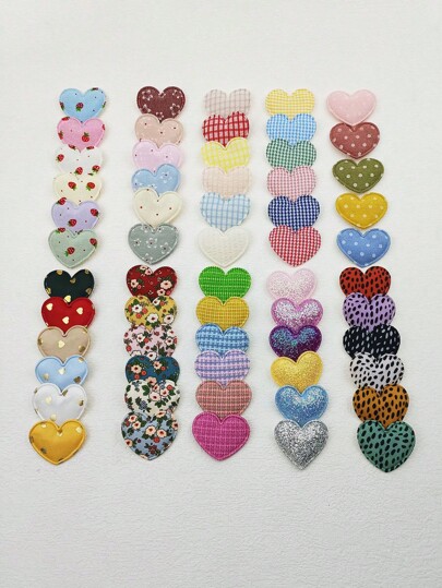 60pcs Multi-Design Heart Shaped Embossed DIY Hair Accessories Materials