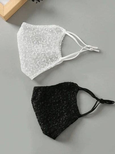 1pc Women's Lace Snowflake Printed Mesh Face Mask With Adjustable Drawstring, Elegant Design, Suitable For Sun Protection Or Outdoor Use Halloween