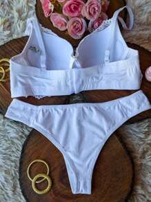 Sexy Lingerie Thong Panties And Bra Set Sensual Lingerie With Cup Thalita - trắng - Xem 2
