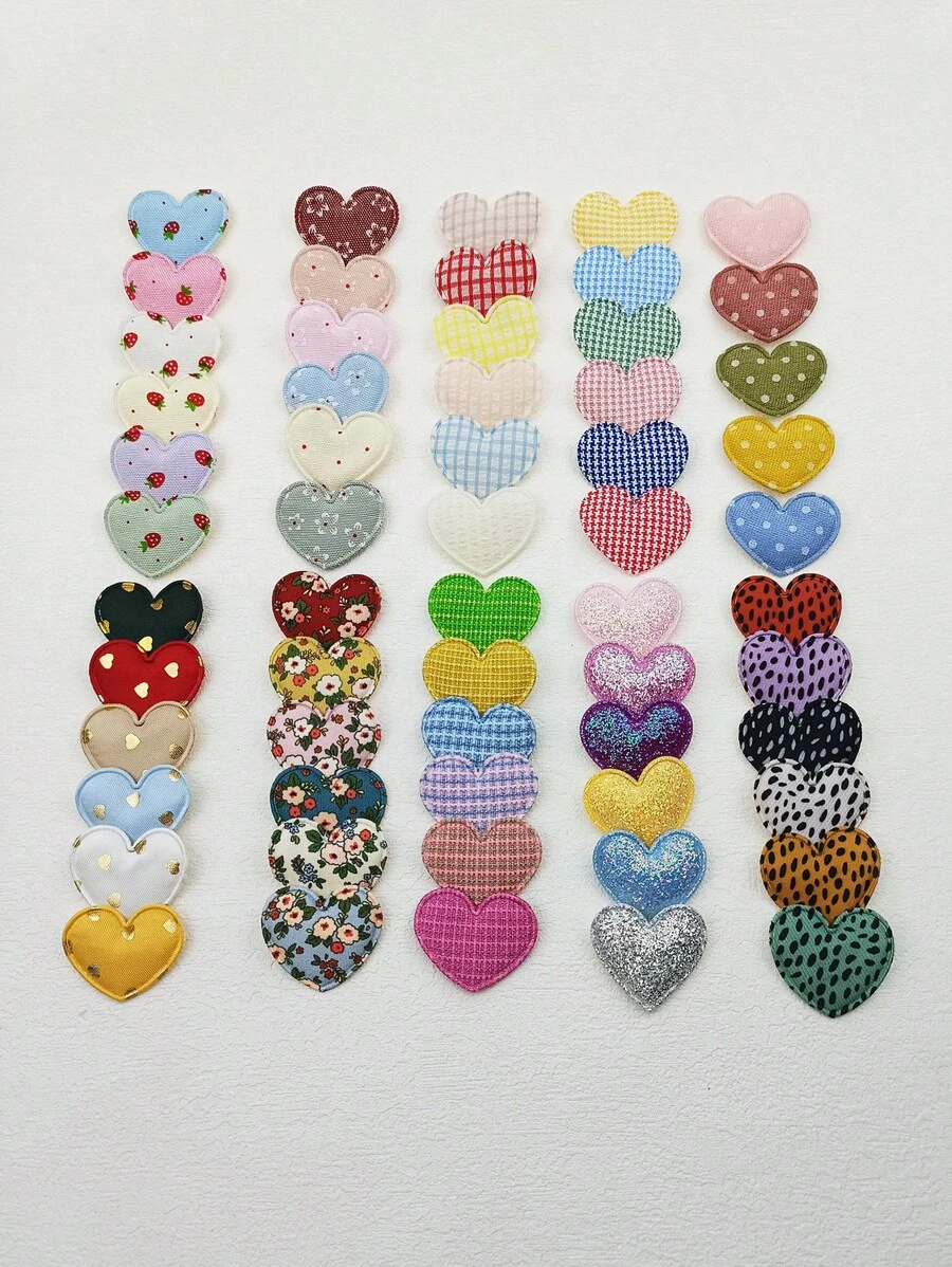 60pcs Multi-Design Heart Shaped Embossed DIY Hair Accessories Materials