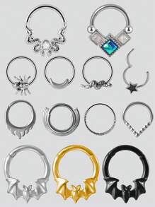 1 pieza Pendiente de cartílago, hélix, oreja tragus, nariz de acero inoxidable con diseño de araña, murciélago, serpiente, estrella