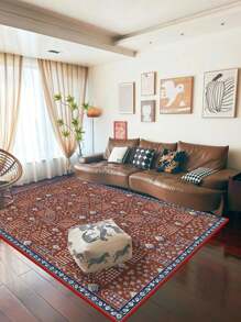 可洗地毯 低绒卧室地毯 防污复古地毯 波西米亚风地毯 超薄仿羊毛防滑装饰地毯 花卉印花室内垫 适用于客厅厨房