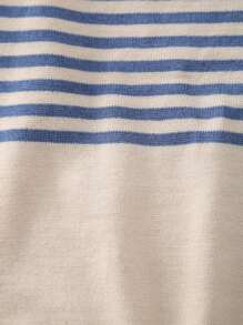 Young Boy Striped Pattern Crew Neck Long Sleeve Knit Pullover Sweater - Apricot - View 7