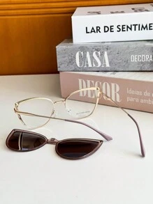 MELINDA MODA Women's Frame For Prescription Glasses Metal Clip-On 2 IN 1 One Flat Mirror + One Lens - Màu tím - Xem 6