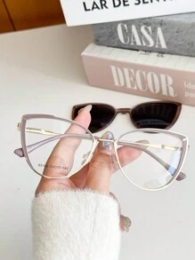 MELINDA MODA Women's Frame For Prescription Glasses Metal Clip-On 2 IN 1 One Flat Mirror + One Lens - Màu tím - Xem 1