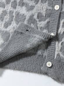 Fashionable Leopard Print V-Neck Button-Down Cardigan Sweater, Casual Loose Fit, Warm And Versatile For Men And Women, Suitable For Spring, Autumn, And Winter - Grey - View 7